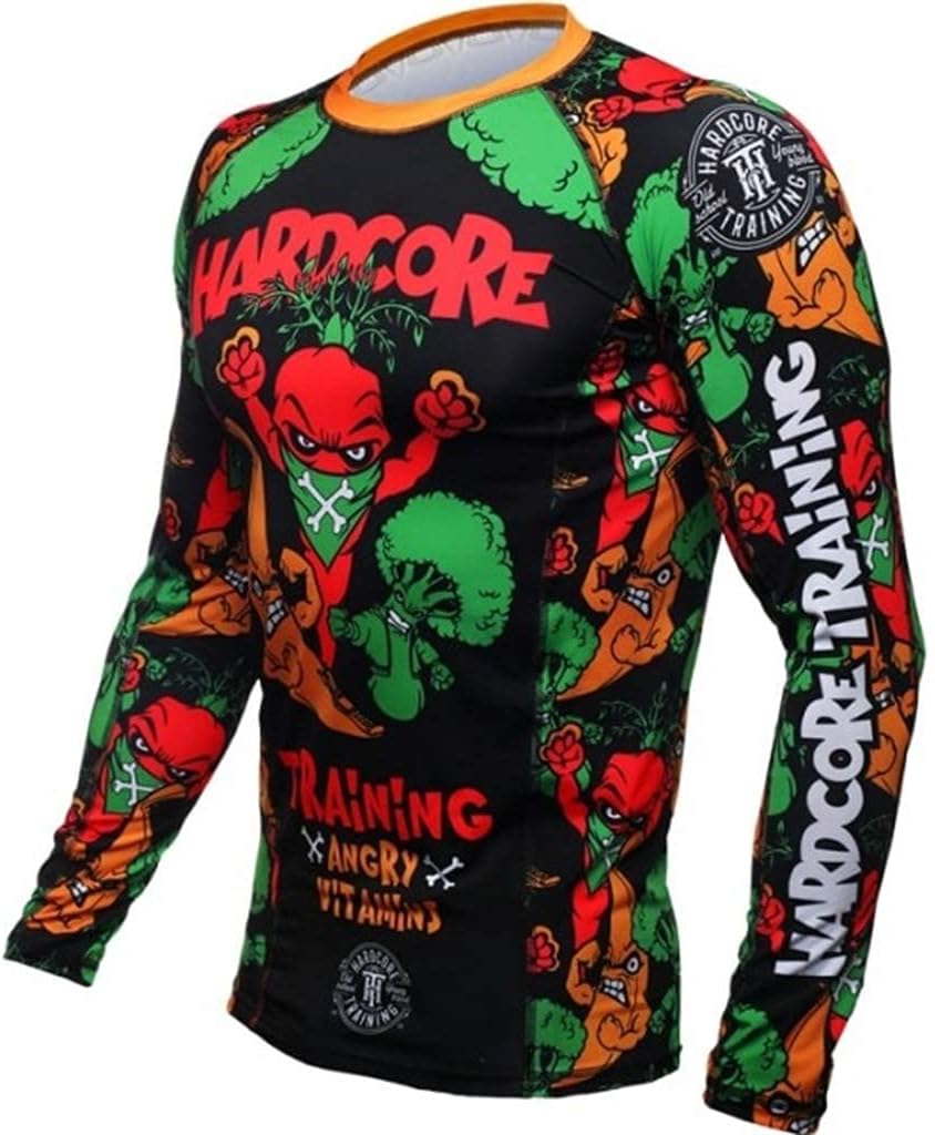 Hardcore Training Angry Vitamins Schwarz Rash Guard Men's Kompressionshemd Herren Lange Ärmel Grappl