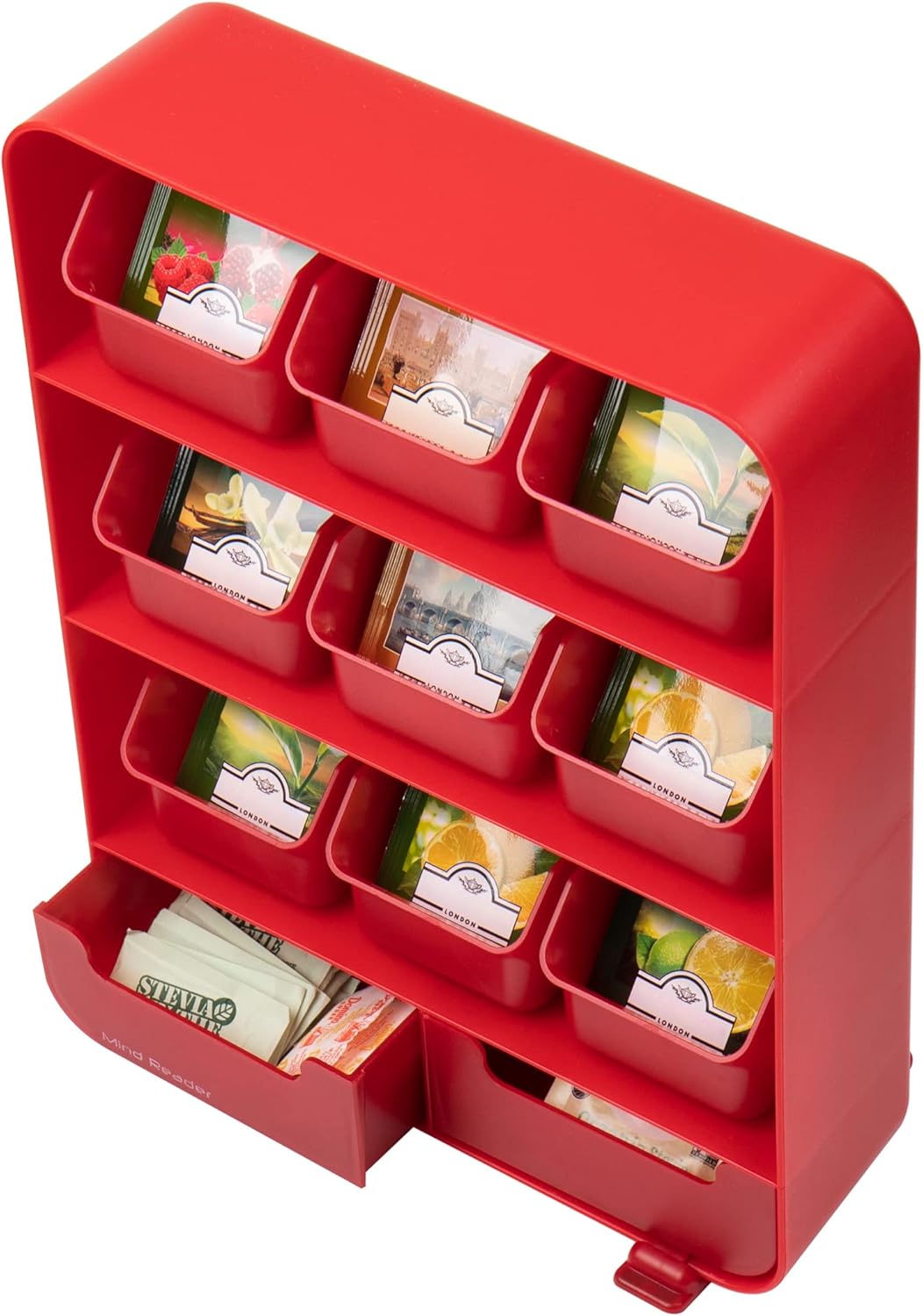 Mind Reader TBORG-RED Teebeutelhalter Teebeutel-Organizer, Kunststoff, rot, Rot