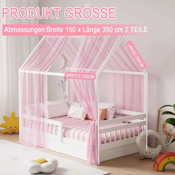 Hausbett Himmel Set, 2 Stück Betthimmel Hausbett für Hausbett Deko, Bett Vorhang für Mädchen Jungen