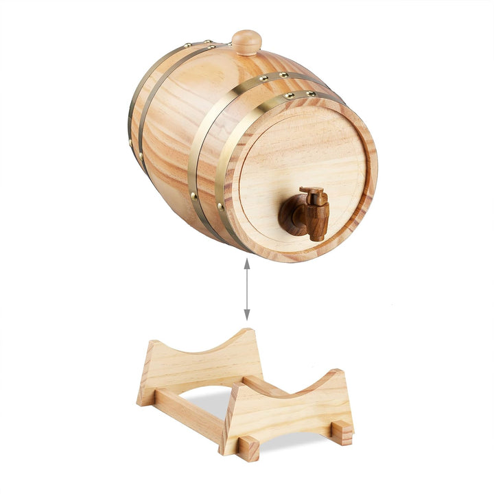Relaxdays Schnapsfass, 2,2 l, Holz, Whiskyfass mit Bock & Zapfhahn, für Whisky, Wein, Spirituosen, D