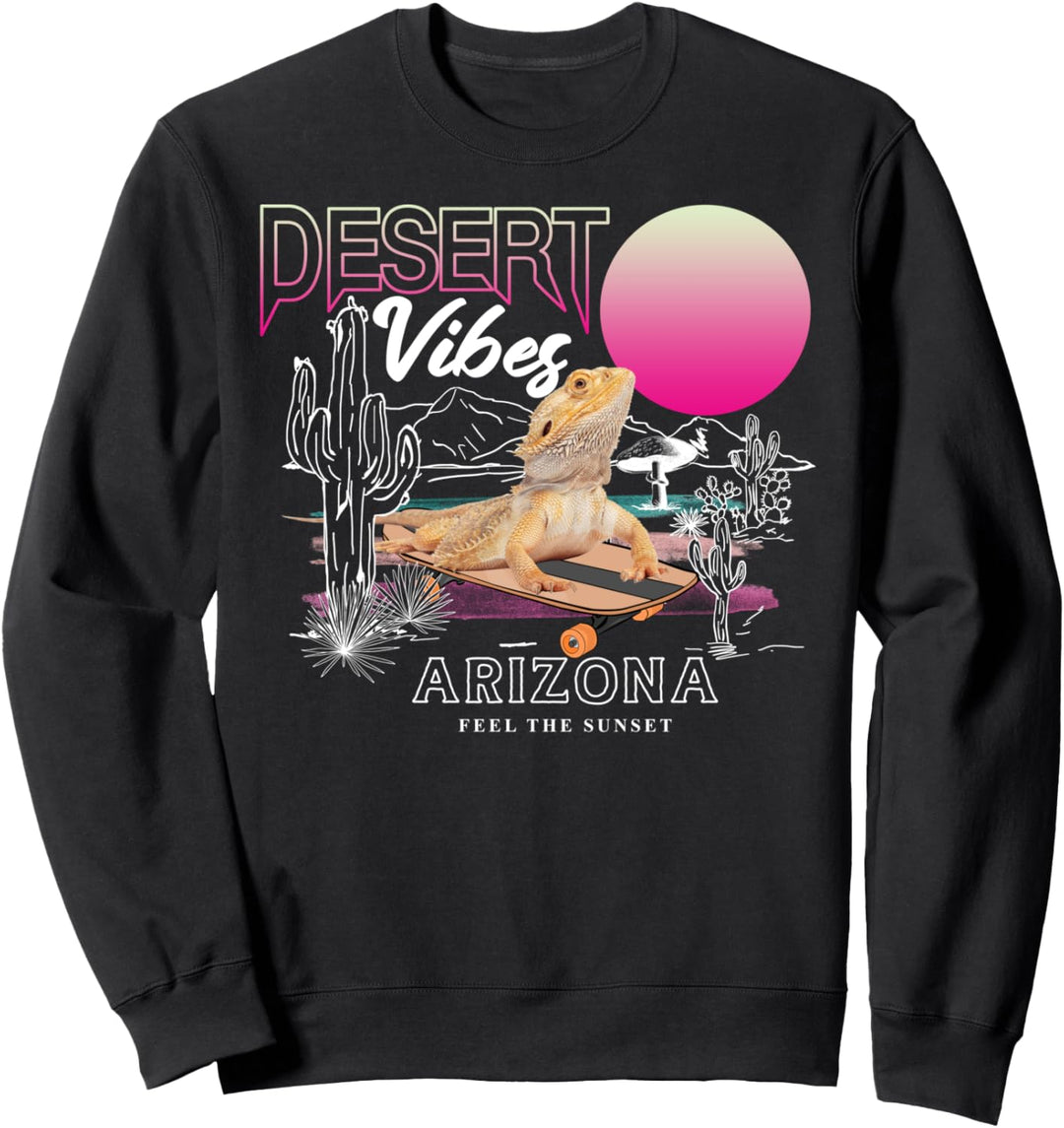 Pogona Desert Vibes Sketches Suns Feel Sunset Cactus Arizona Sweatshirt