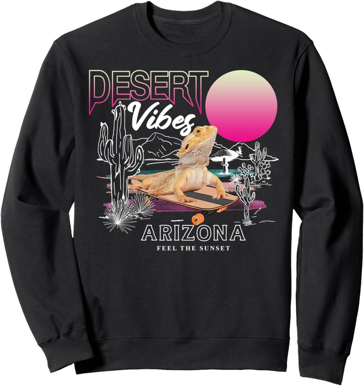 Pogona Desert Vibes Sketches Suns Feel Sunset Cactus Arizona Sweatshirt