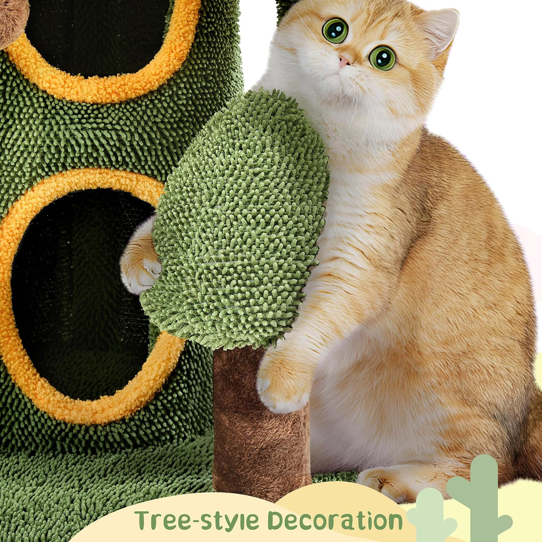 Yaheetech Kaktus Kratzbaum, Oase-Thema Moderner Katzenbaum 123 cm hoch, Stilvoller Kletterbaum für 2