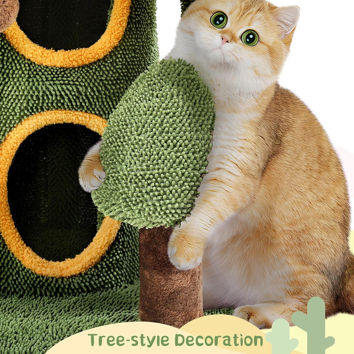 Yaheetech Kaktus Kratzbaum, Oase-Thema Moderner Katzenbaum 123 cm hoch, Stilvoller Kletterbaum für 2