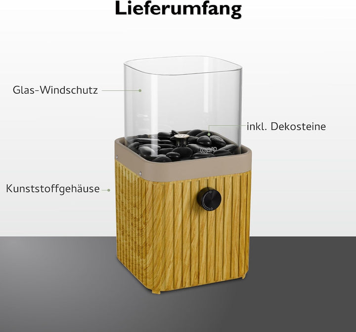 tepro Tisch-Gasfeuerstelle quadratisch mit Glasaufsatz, inkl. Dekosteine, Edelstahl-Brenner, kompakt
