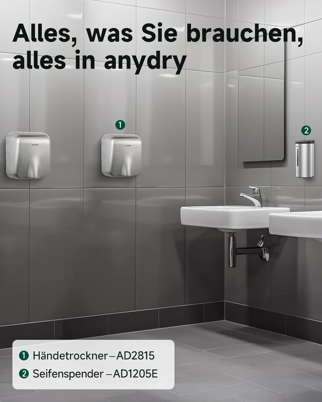 anydry IronStorm 2815 Gewerblicher Händetrockner mit HEPA-Filter - 1600W berührungsloser Sensor, 7-1