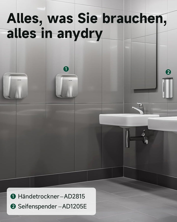anydry IronStorm 2815 Gewerblicher Händetrockner mit HEPA-Filter - 1600W berührungsloser Sensor, 7-1