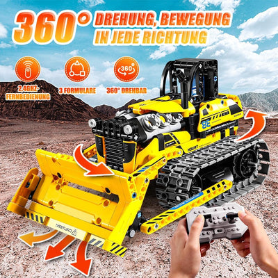 OKKIDY 3-in-1 Technik Bulldozer, RC Muldenkipper & Baustellenauto - 452 Teile Bauspielzeug für Kinde