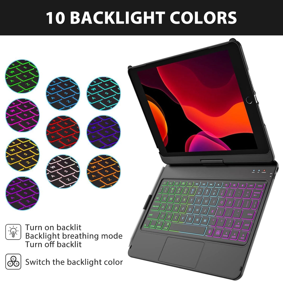 aMZCaSE Tastatur Hülle für iPad 10.2 für 9/8/7 Gen (2020),360° Flip Hardshell Slim Cover Kabellose B