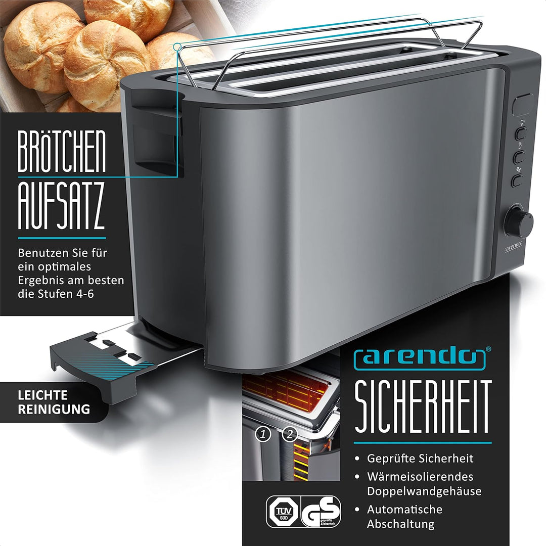 Arendo SET Toaster FRUKOST mit Eierkocher EIGHTCOOK Edelstahl Cool Grey Toaster 4 Scheiben LED-Displ