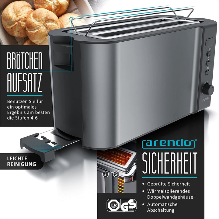 Arendo - SET Toaster FRUKOST mit Eierkocher SEVENCOOK Edelstahl Grau, Toaster 4 Scheiben, LED-Displa