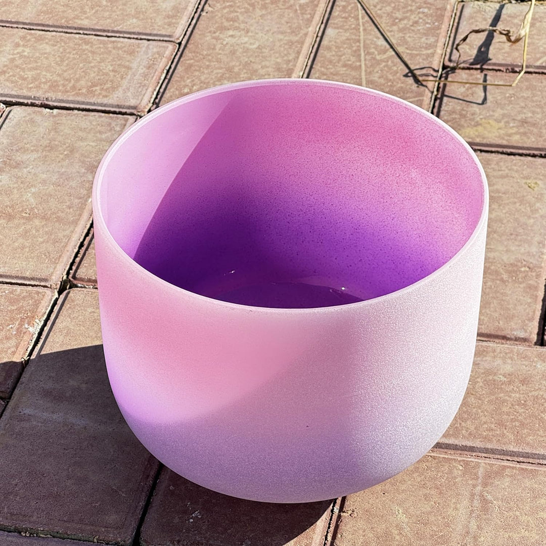 432hz Kristall Klangschale Pink-Purple Farbe F Note Heart Chakra Frosted Crystal Singing Bowl 8 Zoll