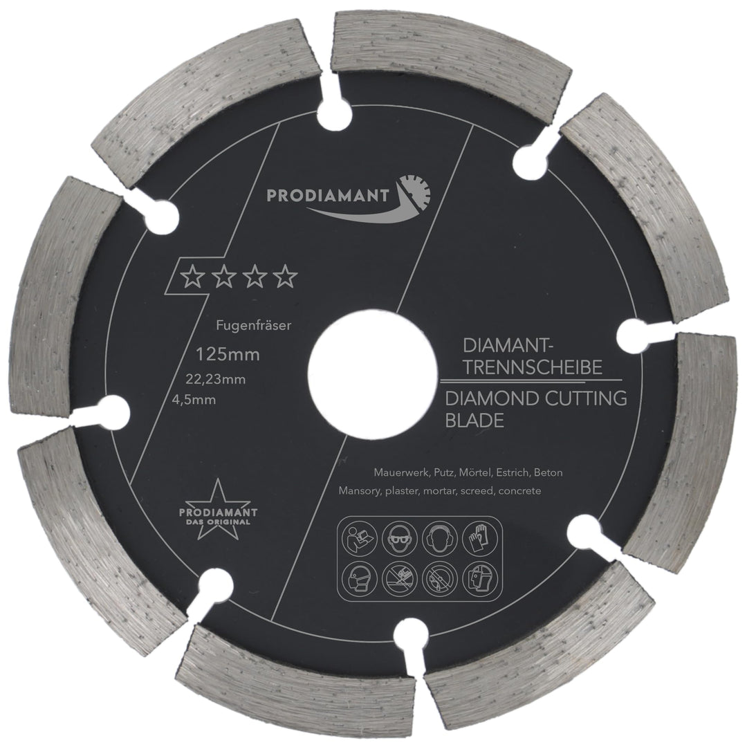PRODIAMANT Fugenfräser ø 125mm Breite 4,5mm Frässcheibe für Mauerwerk Mörtel Fugen und Putz 10mm Seg