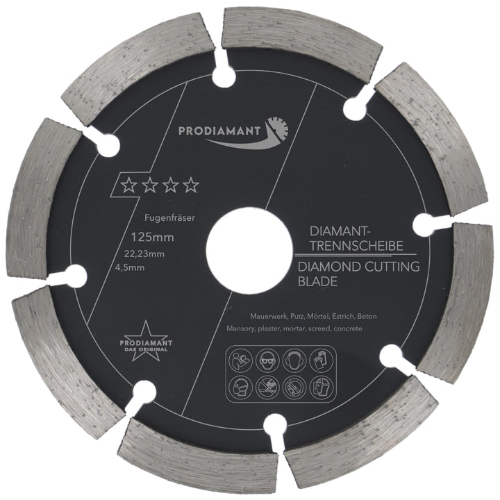 PRODIAMANT Fugenfräser ø 125mm Breite 4,5mm Frässcheibe für Mauerwerk Mörtel Fugen und Putz 10mm Seg