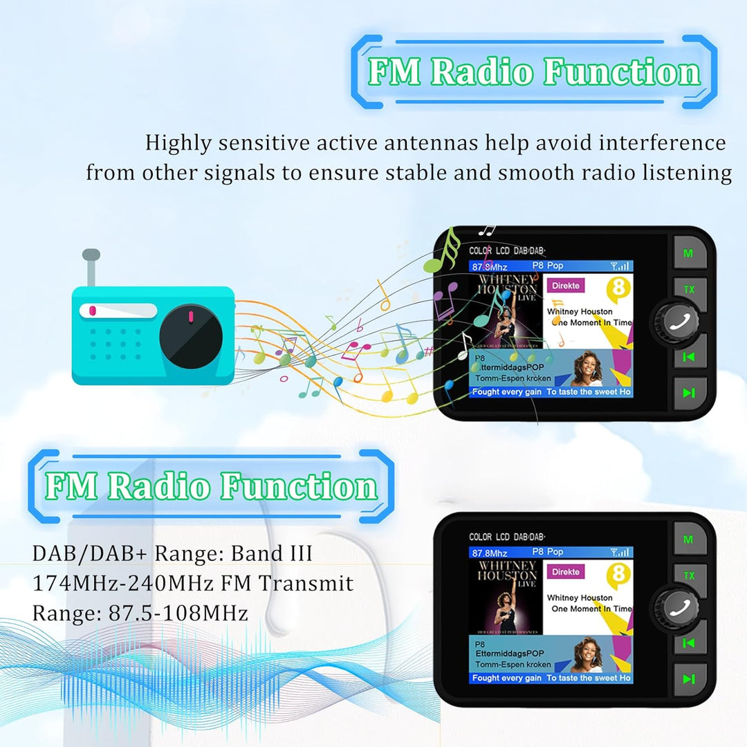DAB+ / DAB Digitaler Adapter Radio für Autoradio - 2,4 Zoll LCD Display with FM Bluetooth Musik/AUX