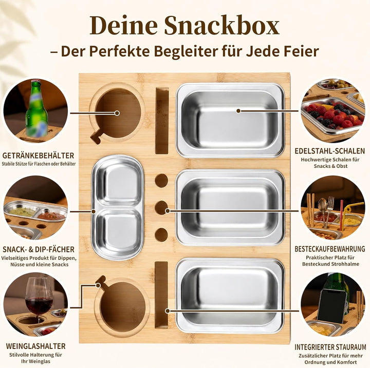 Couchbar Sofa-Snackbox Bambus 2-in-1 Serviertablett Organizer