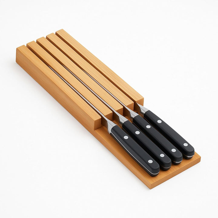 Schublade Messerblock ohne Messer aus Bambus Holz, Ausziehbar, für Koch, Steak, Brot oder Japanische