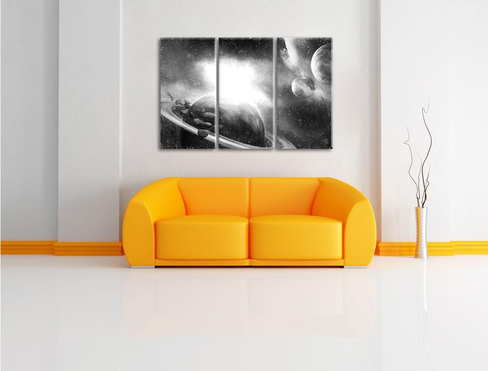 Pixxprint Planeten und Meteoriten als Leinwandbild 3 teilig/Grösse: 3 Teilig (120x80) / Wandbild/Kun