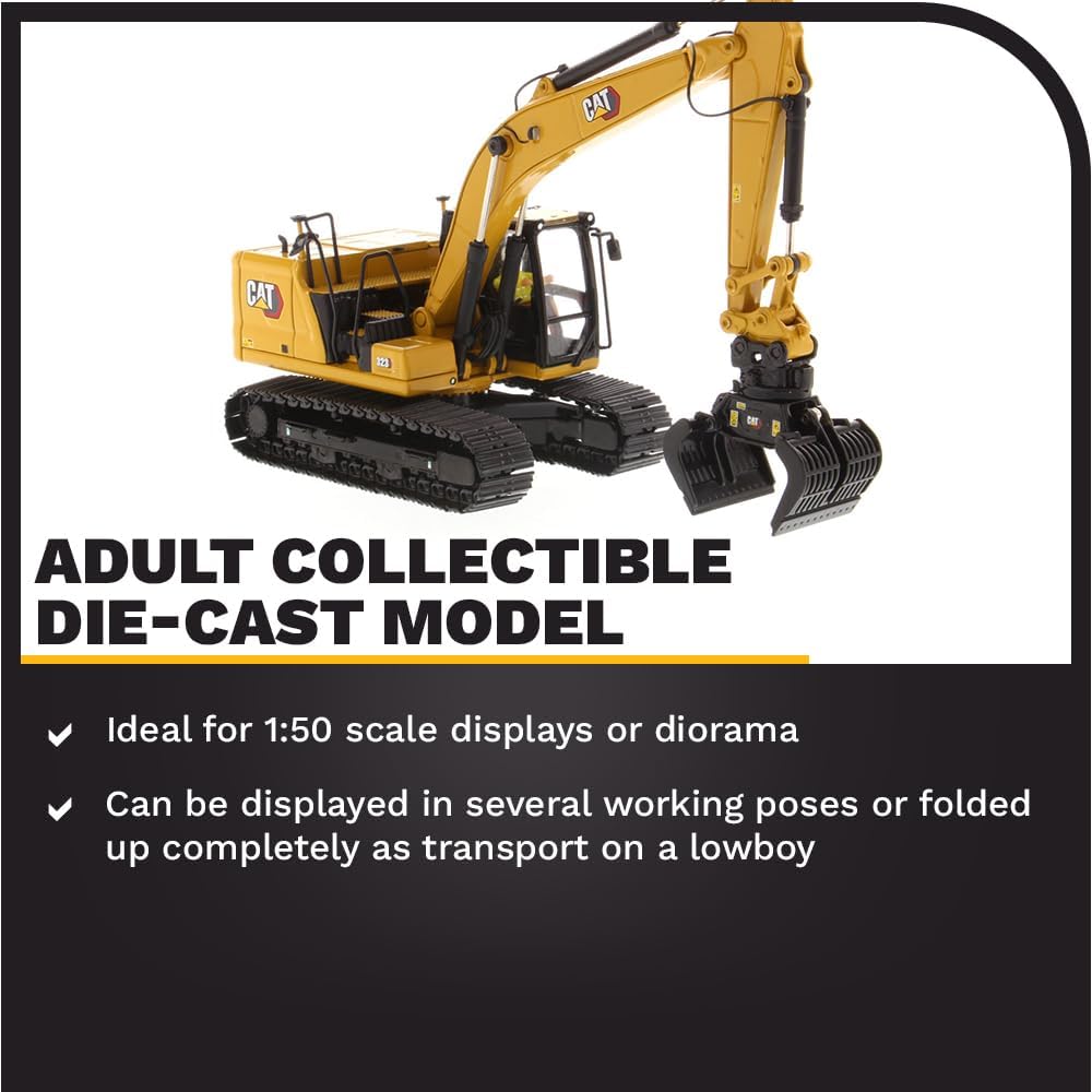 Diecast Masters 85657 - Caterpillar Bagger mit 4 Werkzeugen 323 HEX, Massstab 1:50, ca. 9,5 x 3,4 x
