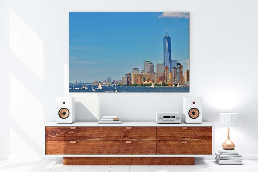 deyoli Manhattan bei Tageslicht im Format: 80x60 als Leinwandbild, Motiv fertig gerahmt auf Echtholz