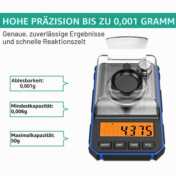 ORIA Feinwaage Präzisionswaage 50g/0,001g, Digitale Milligramm Waage mit LCD-Anzeige, Lab Digitale W
