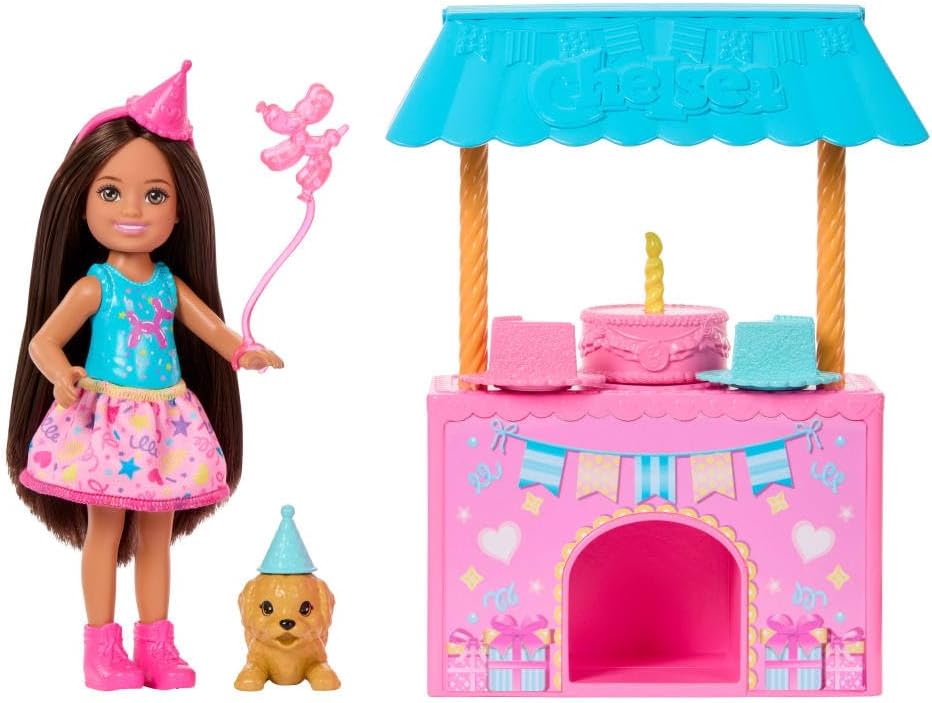 Barbie Familie und Freunde Club Chelsea Überraschungs-Geburtstagsparty Spielset mit Kleiner Chelsea-