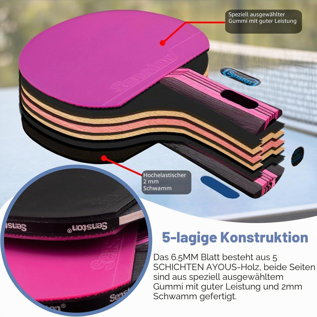 Senston Tischtennisschläger Set, 2 Tischtennisschlager, 3 Tischtennis Bälle und 1 Tasche Ideal für S