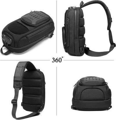 FANDARE Brusttasche Herren Sling Rucksack mit USB-Ladeanschluss Geschäft Klein Daypacks Schultertasc