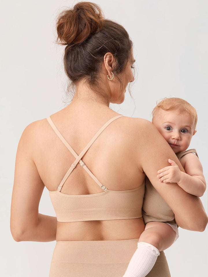 MOMANDA Damen Still BH ohne Bügel Soft Gepolstert Gerippt Schwangerschafts BHS Schlaf Bequemer S Bei