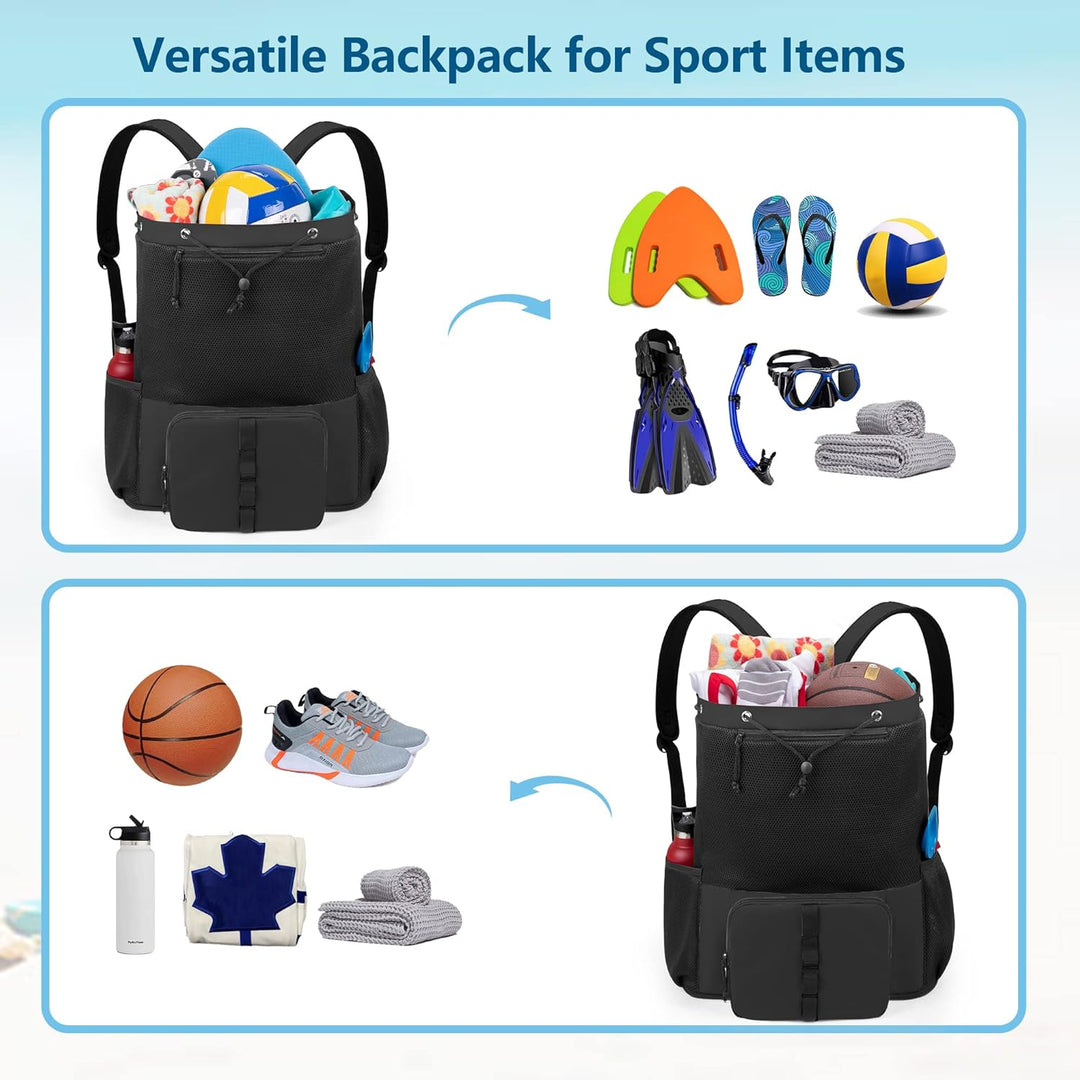 Fasrom Mesh Strandrucksack mit Reissverschluss unten, Sport Gym Rucksack zum Schwimmen, Strand und P