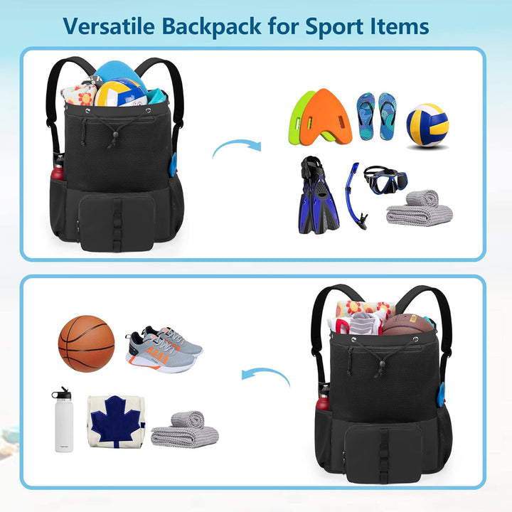 Fasrom Mesh Strandrucksack mit Reissverschluss unten, Sport Gym Rucksack zum Schwimmen, Strand und P