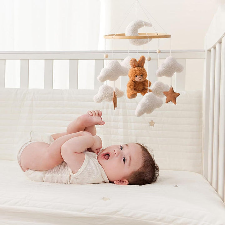 Mobile Baby Windspiele, Babybett Mobile 3D Bär Hase Kaninchen Wolken, Kinderzimmer Hängende Bettgloc