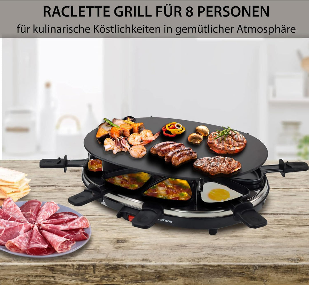 Syntrox Germany Raclette mit Glas-Keramik Grillplatte Design Glas für 8 Personen Grill RAC-900W-Chur