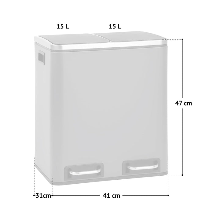 SVITA TM2X15 Treteimer 30 Liter Grau Abfalleimer Mülleimer Design Mülltrennung Papierkorb Küchen-Ord