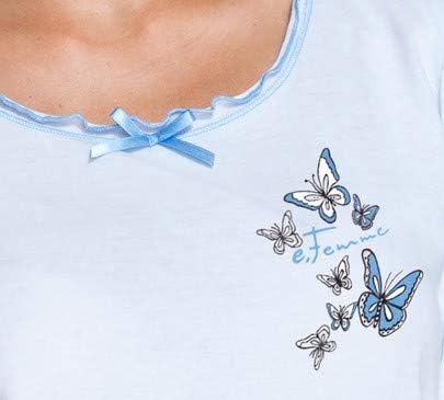 e.Femme® Damen Nachthemd 275 mit 3/4 Ärmeln, aus 50% Baumwolle und 50% Modal Hellblau 38, Hellblau 3