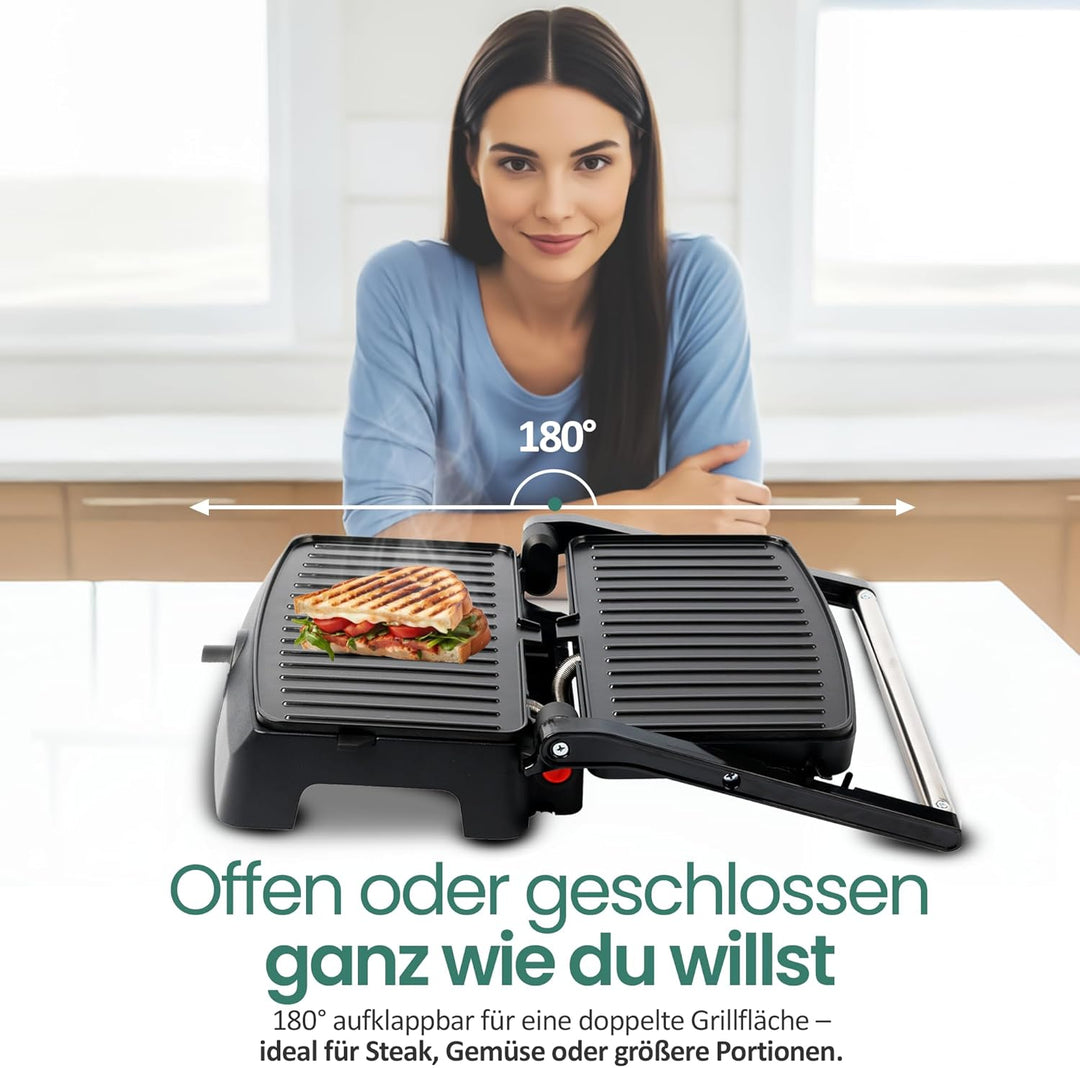 EMERIO Kontaktgrill Panini Grill Sandwichmaker Tischgrill | Grillfläche 23x14,5cm | antihaftbeschich