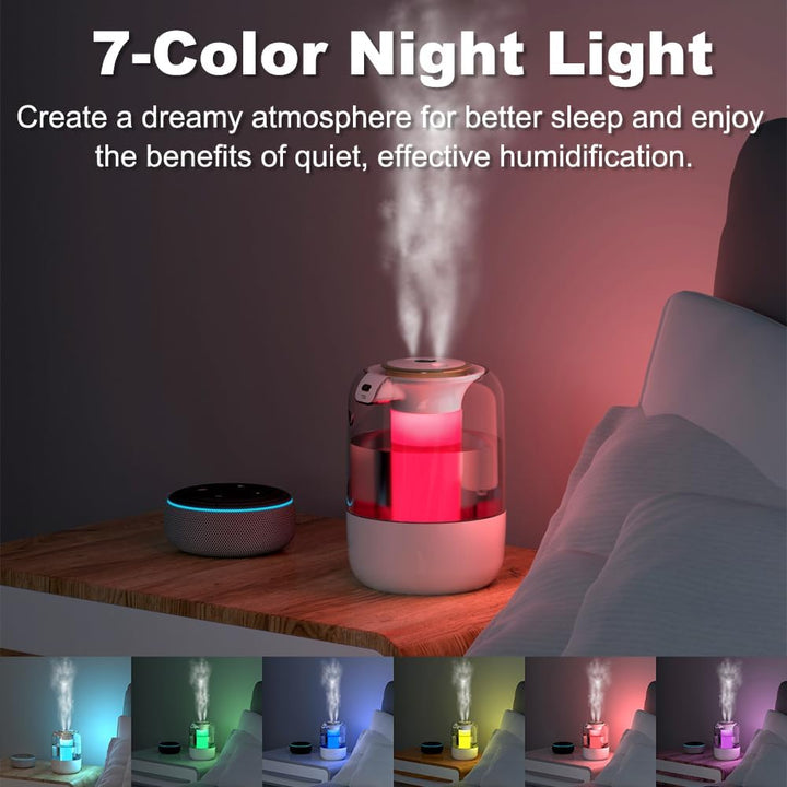 Luftbefeuchter Schlafzimmer Top-Fill Humidifier - 2L 360° Doppeldüse Raumbefeuchter mit 7 Farben Nac
