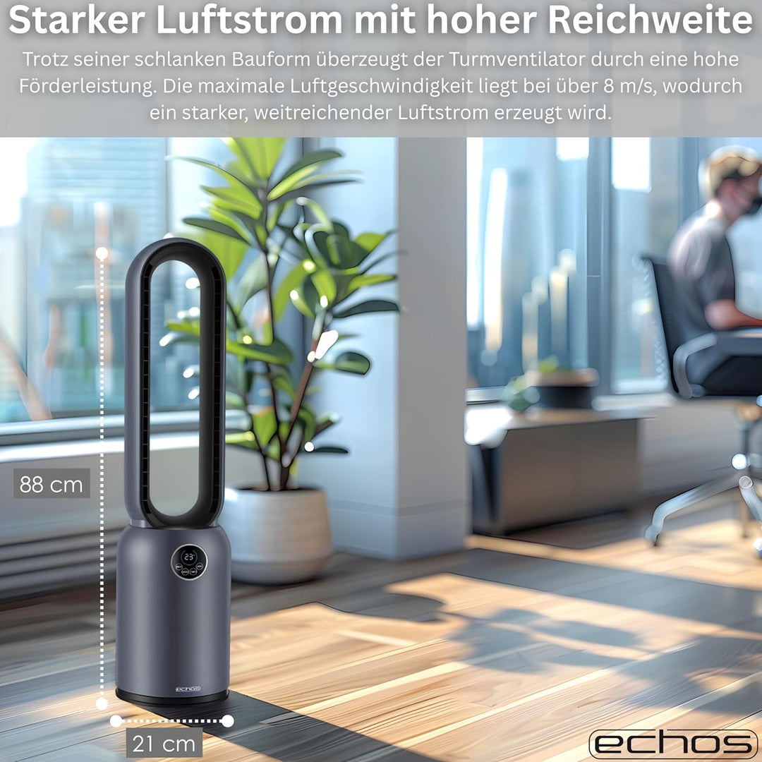Echos® Turmventilator sehr leise Standventilator energiesparend Bodenventilator mit Fernbedienung Ve