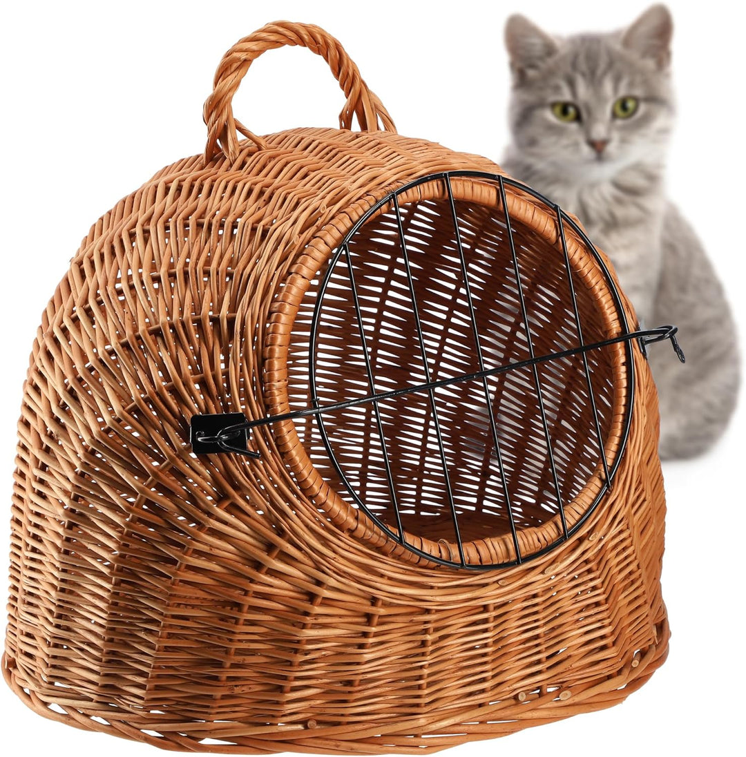 KADAX Transportkorb für Tiere, Katzenkorb aus Weide, Transportbox mit Tragegriff, Weidenkorb mit Ver