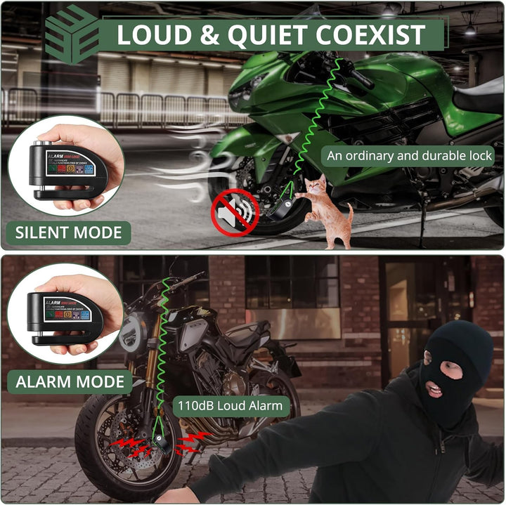 EYPINS Bremsscheibenschloss Motorrad Alarm 110dB, Scheibenschloss Motorradschloss mit 1,2m Erinnerun