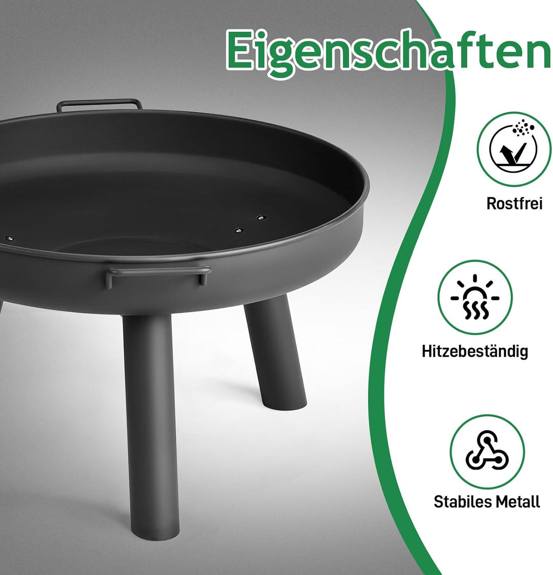 LEADZM Feuerschale Ø60 cm Eisenkonstruktion | Mit 2 stabilen Griffen + Feuerhaken, Feuerkorb für Hol