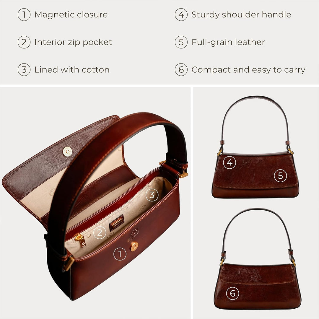 Time Resistance Lederhandtasche - Geldbörse aus Vollnarbenleder für Damen - Umhängetasche Braun, Bra