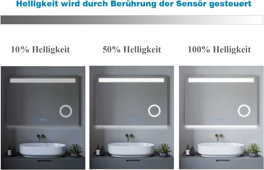 AQUABATOS 100x70cm Badspiegel mit Beleuchtung Badezimmerspiegel LED Lichtspiegel Wandspiegel. Touch-
