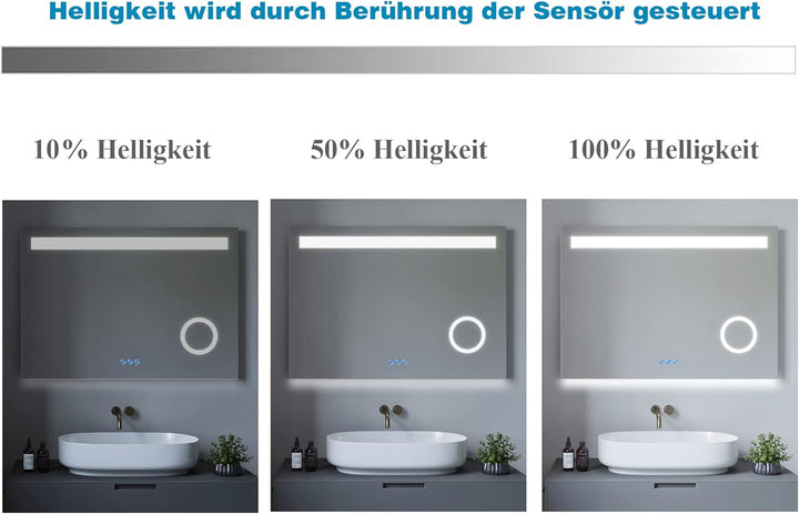 AQUABATOS Badspiegel mit Beleuchtung Eckig 100x70 cm Badezimmerspiegel Lichtspiegel LED indirekt Tou
