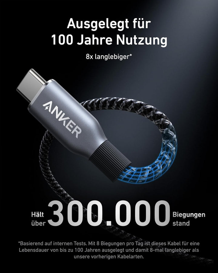 Anker Prime USB C auf USB C Kabel, 240W 180cm Schnellladekabel USB C, Upcycled Nylon im Flecht-Desig