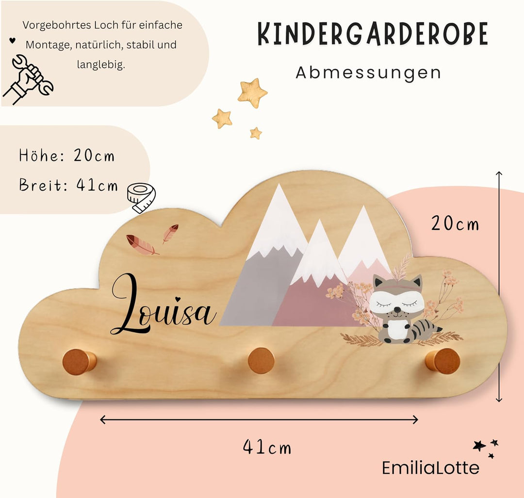 EmiliaLotte Kindergarderobe Personalisiert mit Wunschname I Garderobe Kinder aus Holz - Verschiedene