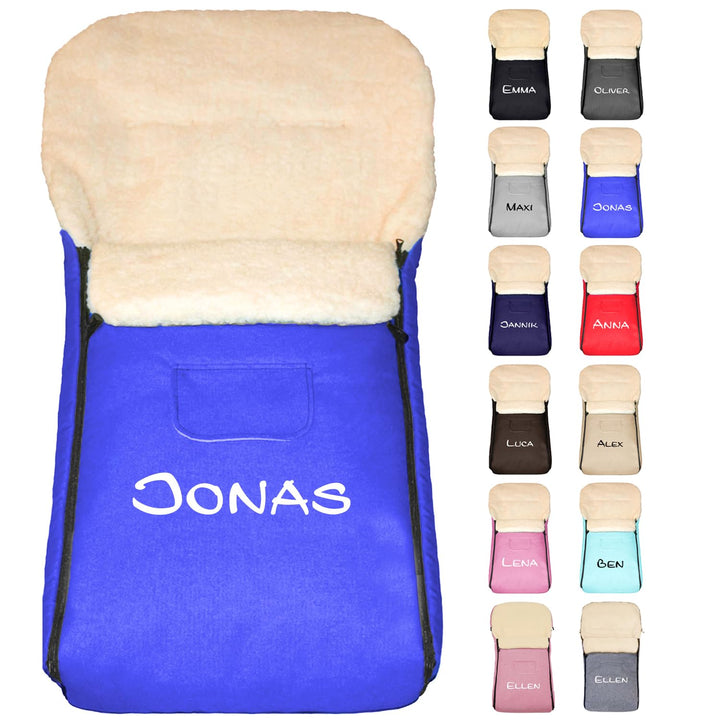 Baby-Joy Fusssack KAI 105 cm filzfrei aus Lammwolle und Polyester, personalisiert mit Name, für Bugg