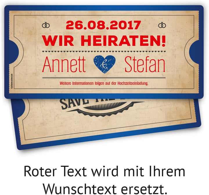 Save the Date Karten zur Hochzeit (100 Stück) - Vintage Herz in Blau 100 Stück Blau, 100 Stück Blau