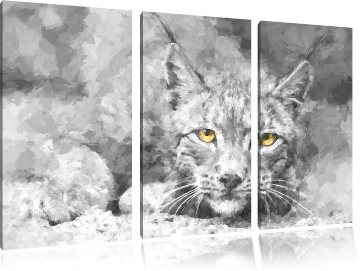 schöner wachsamer Luchs schwarz/weiss Deluxe 3-Teiler Leinwandbild 120x80 Bild auf Leinwand, XXL rie