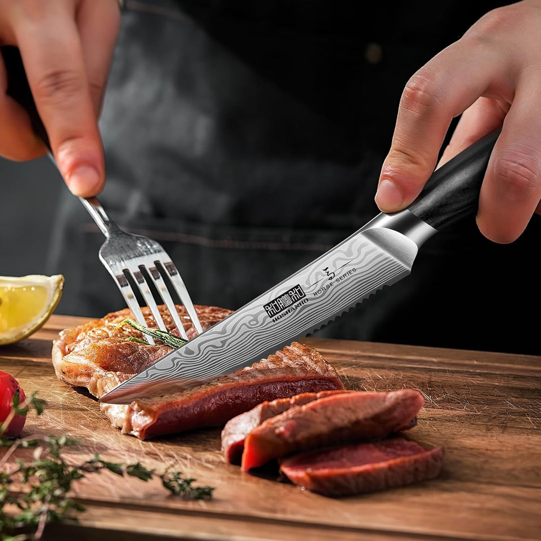 HOSHANHO 6-Teilig Steakmesser-Set, 11,5 cm Steakmesser Set mit Japanischer Wellenschliffklinge, Ultr